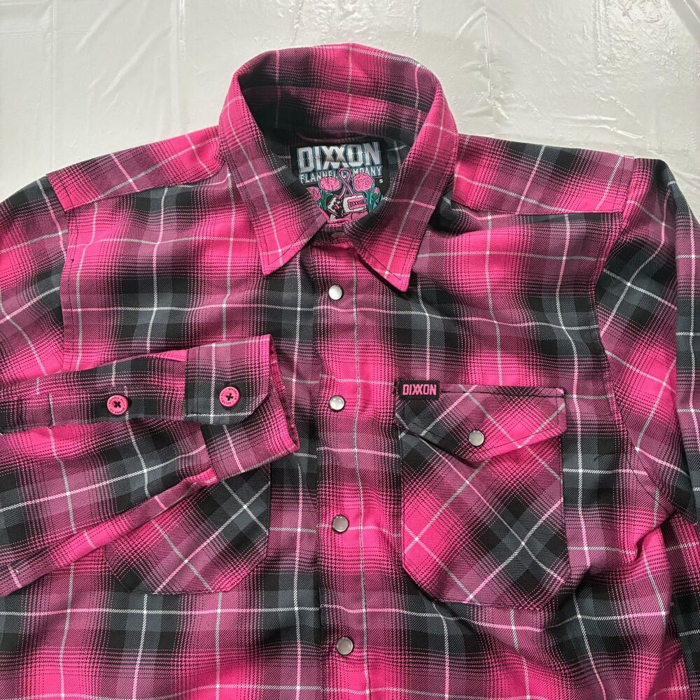 Dixxon Flannel Company The Fighter Men's Sm Plaid Flannel Shirt Pink Black Gray